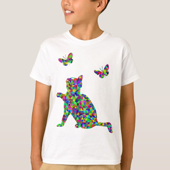 Camiseta Jogar-Com-Borboletas prismáticos coloridas do (Frente)