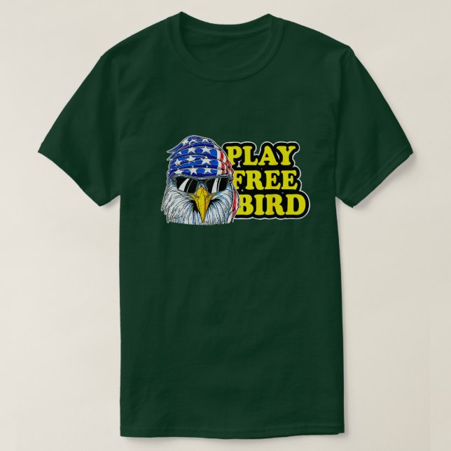 Camiseta Jogar Free Bird Eagle American Flag Patriótico 4º  (Frente do Design)
