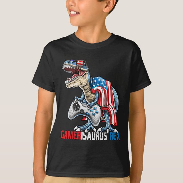 Camiseta Jogo 4 De Julho T Rex Dinossaur Amerisaurus Rex Bo (Frente)