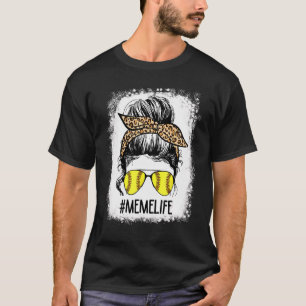 Camiseta Jogo Bloqueio de Softball Life Leopard Messy Bun