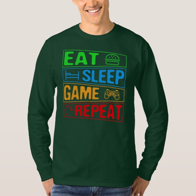 Camiseta Jogo Comer Jogo para Dormir Repetir Jogo Presente  (Frente)