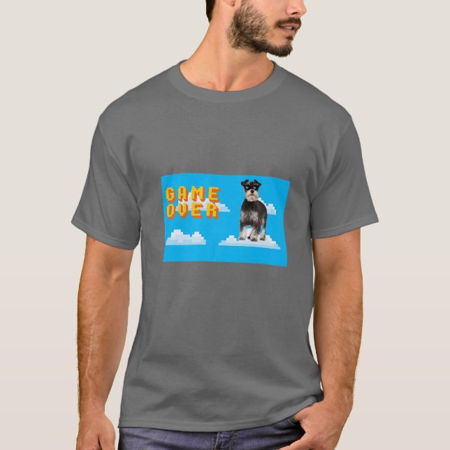 Camiseta Jogo De 8 Bits Sobre A Miniatura Schnauzer 2 (Frente)