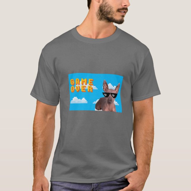 Camiseta Jogo de 8 bits sobre Xoloitzcuintli (Frente)