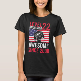 Camiseta Jogo de Aniversário Nível 22 Anos Desbloqueado Inc