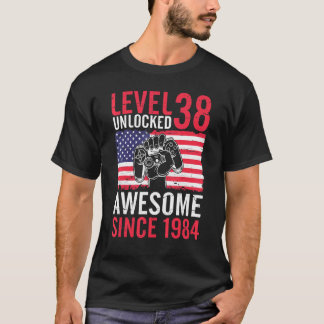 Camiseta Jogo de aniversário Nível 38 anos Desbloqueado Inc