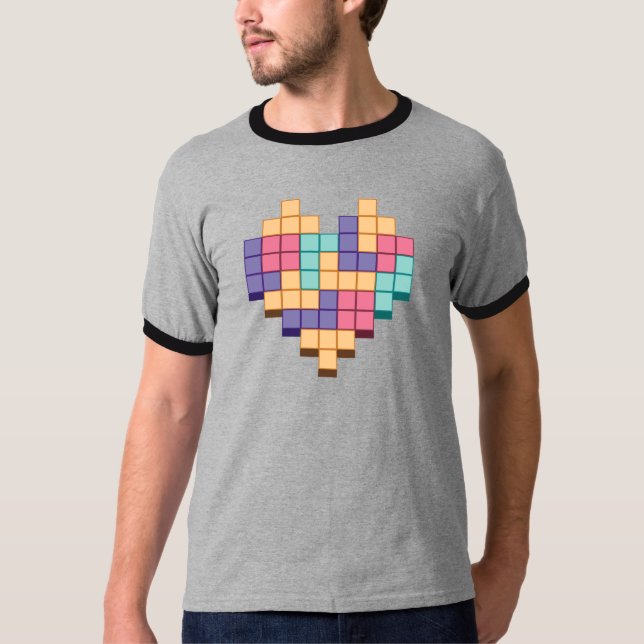 Camiseta Jogo de Bloco Coração Estilo Retro (Frente)