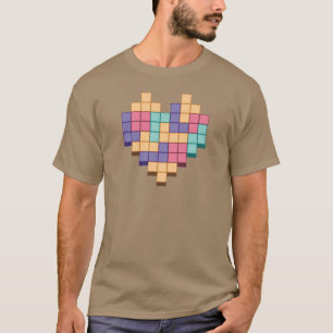 Camiseta Jogo de Bloco Coração Estilo Retro