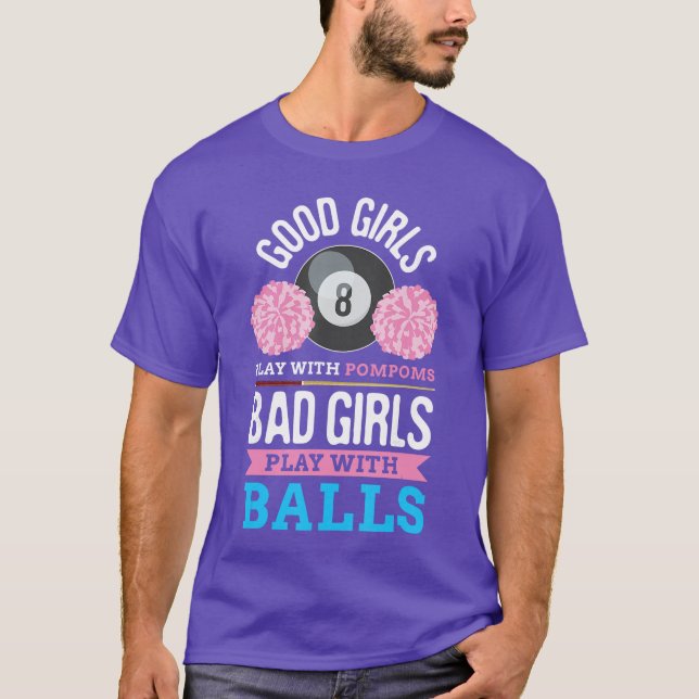 Camiseta Jogo de Esporte com Taco de Bilhar Bolas de Sinuca (Frente)
