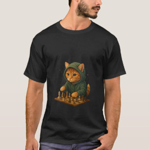 Camiseta Jogo de Estratégia Engraçado de Xadrez de Gato Fem