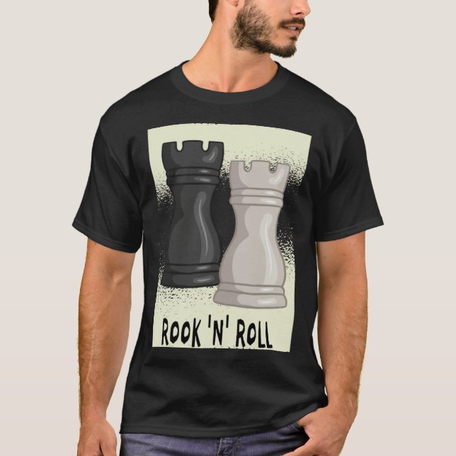 Camiseta Jogo de palavras de xadrez Rook and Roll com peça  (Frente)