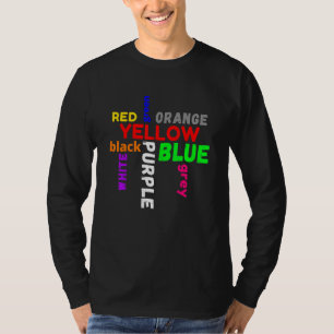 Camiseta jogo de palavras dizendo cores confusão colorida