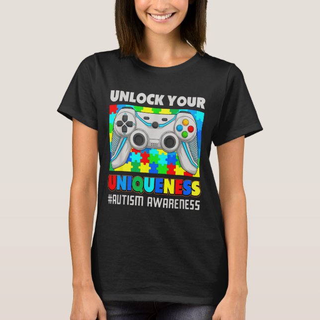 Camiseta Jogo de quebra-cabeça de videogame de conscientiza (Frente)