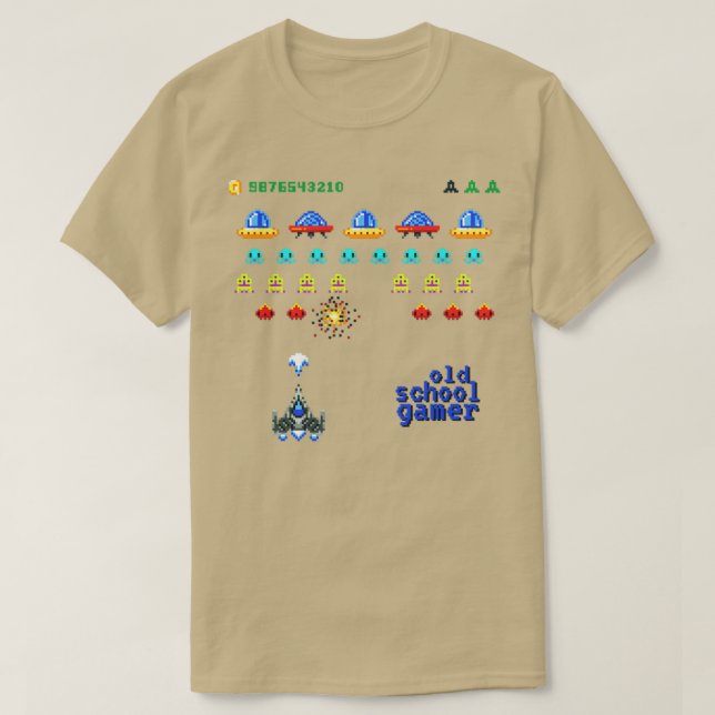 Camiseta Jogo de Vídeo com Arcade do Espaço Retroativo (Frente do Design)