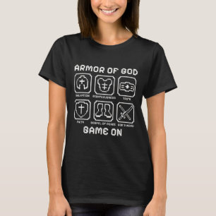 Camiseta Jogo de Vídeo Cristão Armado de Deus Pixel Faith