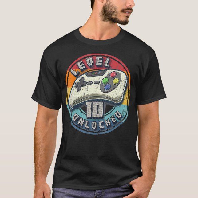 Camiseta Jogo de Vídeo Desbloqueado do Nível 10 10º Anivers (Frente)