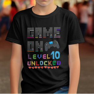 Camiseta Jogo de Vídeo Desbloqueado do Nível 10 para Crianç