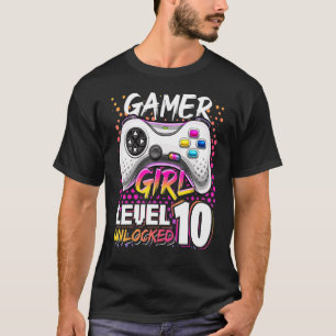 Camiseta Jogo de Vídeo Desbloqueado Nível 10 Rapariga Jogad