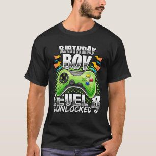 Camiseta Jogo de Vídeo Desbloqueado Nível 8 8º Aniversário 
