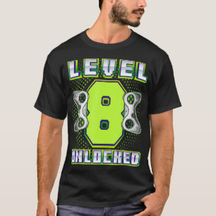 Camiseta Jogo de Vídeo Desbloqueado Nível 8 8º Aniversário