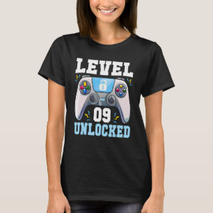 Camiseta Jogo de Vídeo Desbloqueado Nível 9 - Nono Aniversá