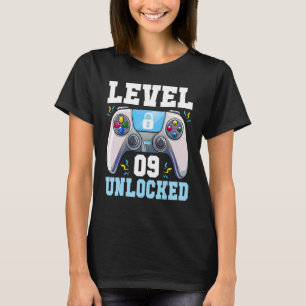 Camiseta Jogo de Vídeo Desbloqueado Nível 9 - Nono Aniversá