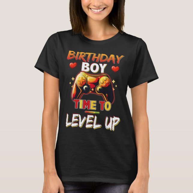 Camiseta Jogo de Vídeo do Birthday Boy Level Up (Frente)