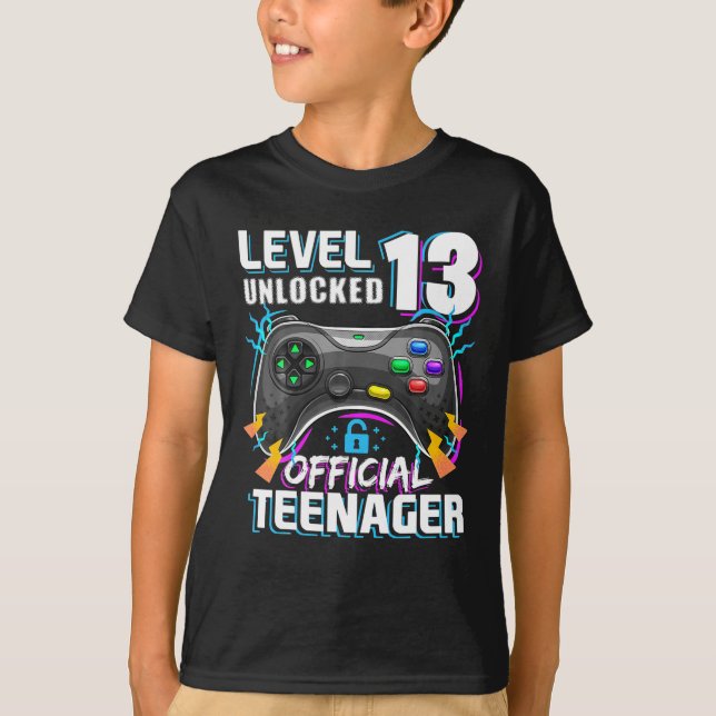 Camiseta Jogo de vídeo oficial do adolescente do nível 13 d (Frente)