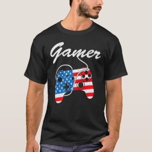 Camiseta Jogo De Vídeo Patriótico Gamer American 4 De Julho