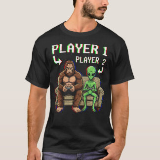 Camiseta Jogo de Vídeo Player 1 Player 2 Pé Grande Alien