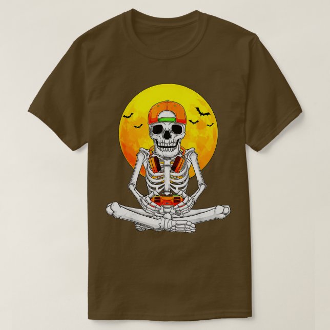 Camiseta Jogo de Vídeo Skeleton do Halloween Meninos Jovens (Frente do Design)