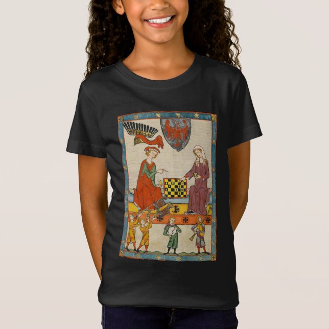 Camiseta Jogo de Xadrez do Codex Manesse do Século XIV (Frente)