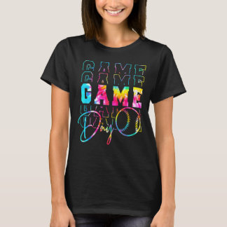 Camiseta Jogo Dia Neon Tie Dye Retro Softball Baseball