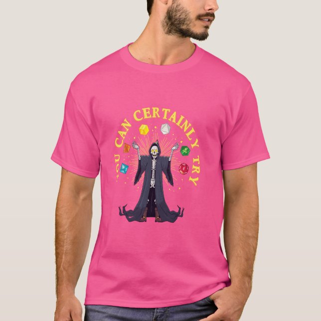 Camiseta Jogo Engraçado D20 Dice Skeleton Witchcraft Nerdy  (Frente)