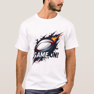 Camiseta Jogo Iniciado! – Ação Dinâmica de Bola de Rugby