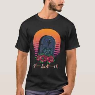 Camiseta Jogo Japonês Vaporwave Sobre Flores Estéticas Ro
