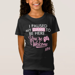 Camiseta Jogo Pausado Pastel Rosa Menino Slogan Gamer Girl