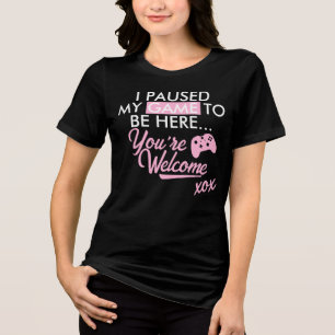Camiseta Jogo Pausado Pastel Rosa Menino Slogan Gamer Girl