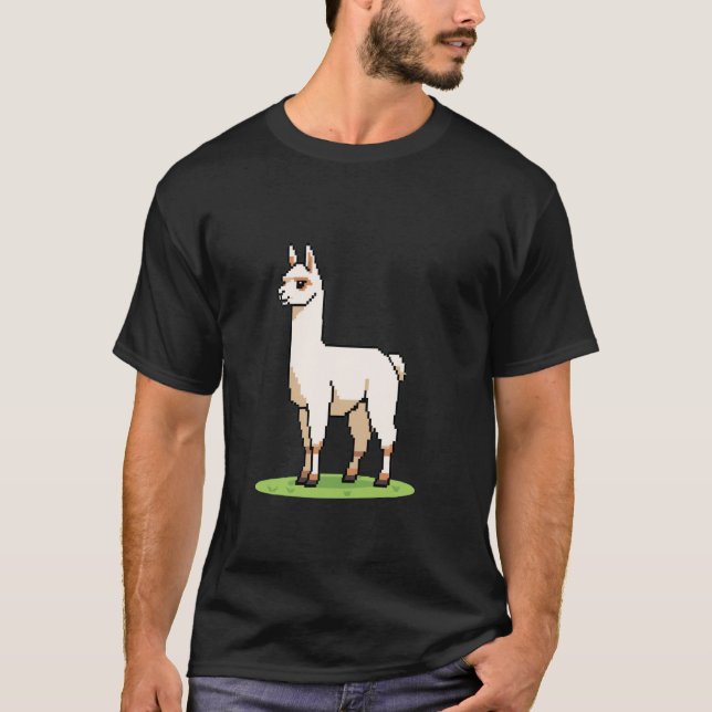 Camiseta Jogo Retro de Estilo 32-bit Arte Pixel Llama (Frente)