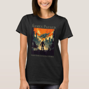 Camiseta Jogos Colocados em Pausa Gamer HD AI Gráfico Sl