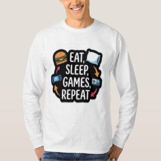 Camiseta Jogos de token de sono, comer, dormir, jogos, repe