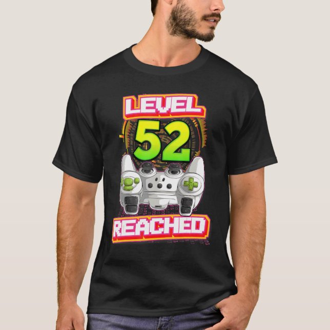 Camiseta Jogos de Vídeo de Aniversário do Nível 52 Atingido (Frente)
