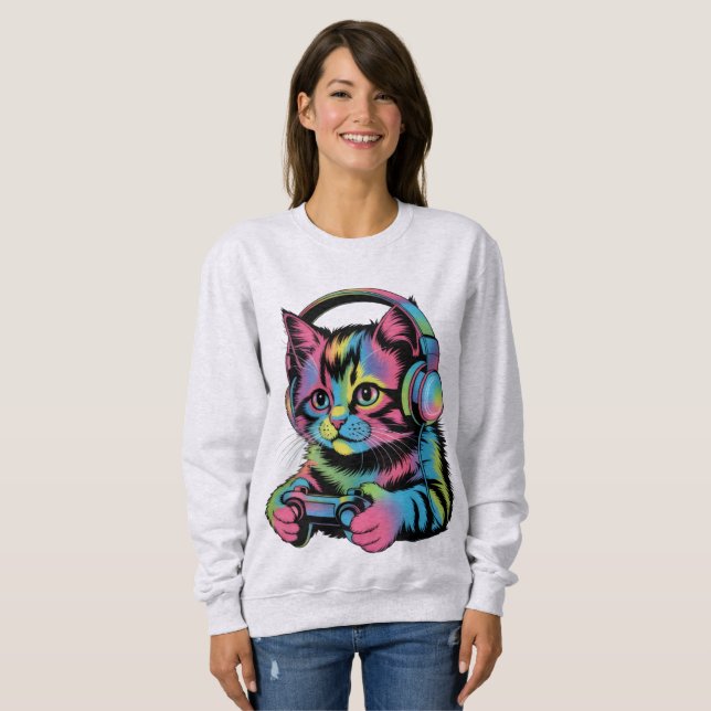 Camiseta Jogos de Vídeo de Gato Gamer  (Frente Completa)