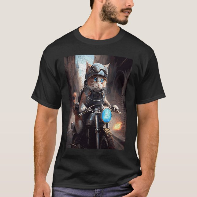 Camiseta Jogos de Vídeo de Moto de Gato (Frente)