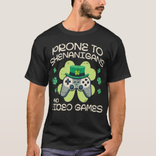 Camiseta Jogos De Vídeo Propensos A Travessuras St Patricks