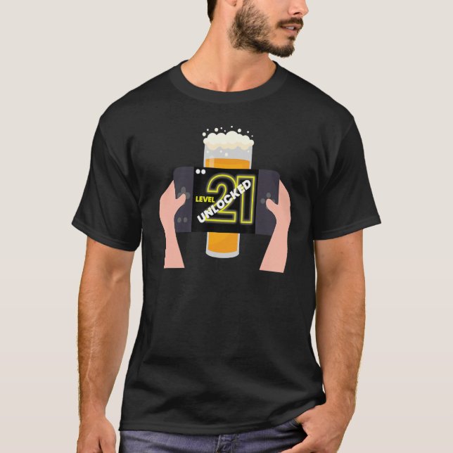 Camiseta Jogos desbloqueados do Nível 21 com Beer Aniversár (Frente)