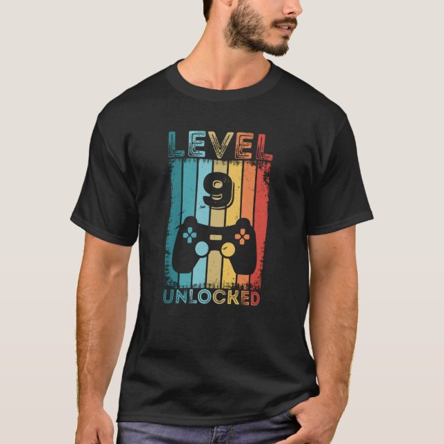 Camiseta Jogos Nível 9 Desbloqueados 9º Aniversário Gamer d (Frente)