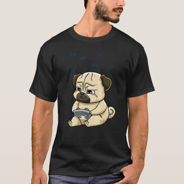 Camiseta Jogos Pug Pew Controle Cute Hobby Cachorro Video G (Frente)