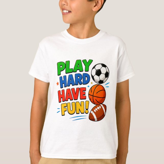 Camiseta 🎮 Jogue Duro Divirta-se Presente para Crianças ⭐ (Frente)