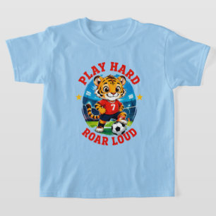 Camiseta ⚡ Jogue Duro Tema de Futebol do Tigre Rugindo Cria