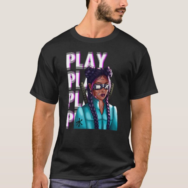 Camiseta Jogue games em japonês Samurai Katana virtual (Frente)